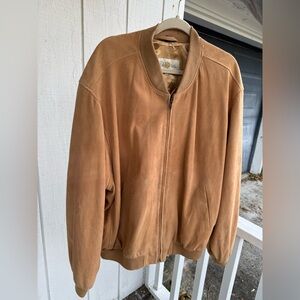 Vintage Peter Millar Men’s XL Suede Leather Bomber Jacket Beige Camel Tan